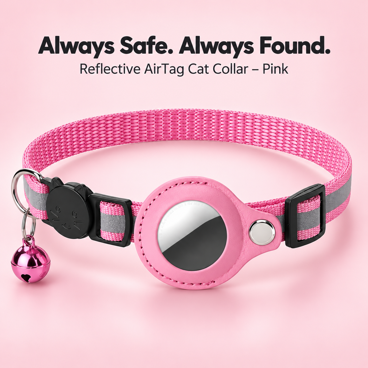 Paws & Found Cat AirTag Holder Collar Breakaway Reflective Strip Adjustable Kitten Collar with Bell Pet Air Tag Case