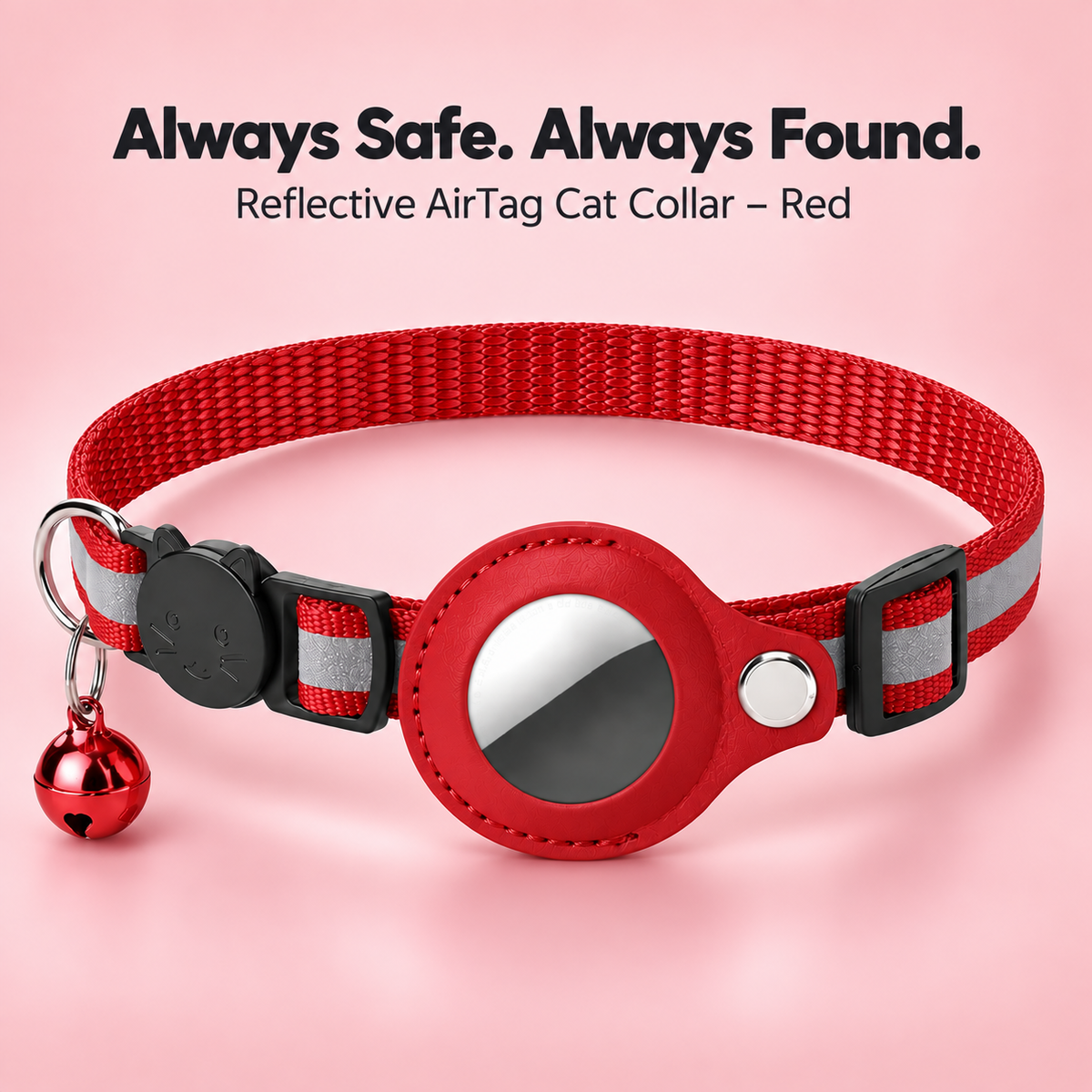Paws & Found Cat AirTag Holder Collar Breakaway Reflective Strip Adjustable Kitten Collar with Bell Pet Air Tag Case