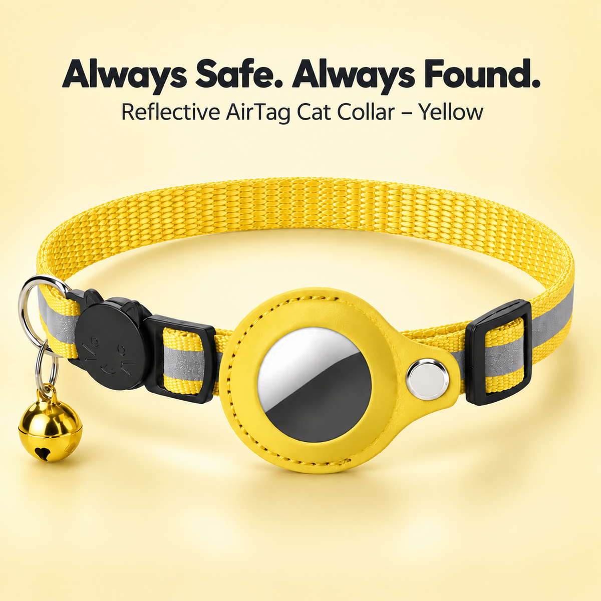 Paws & Found Cat AirTag Holder Collar Breakaway Reflective Strip Adjustable Kitten Collar with Bell Pet Air Tag Case