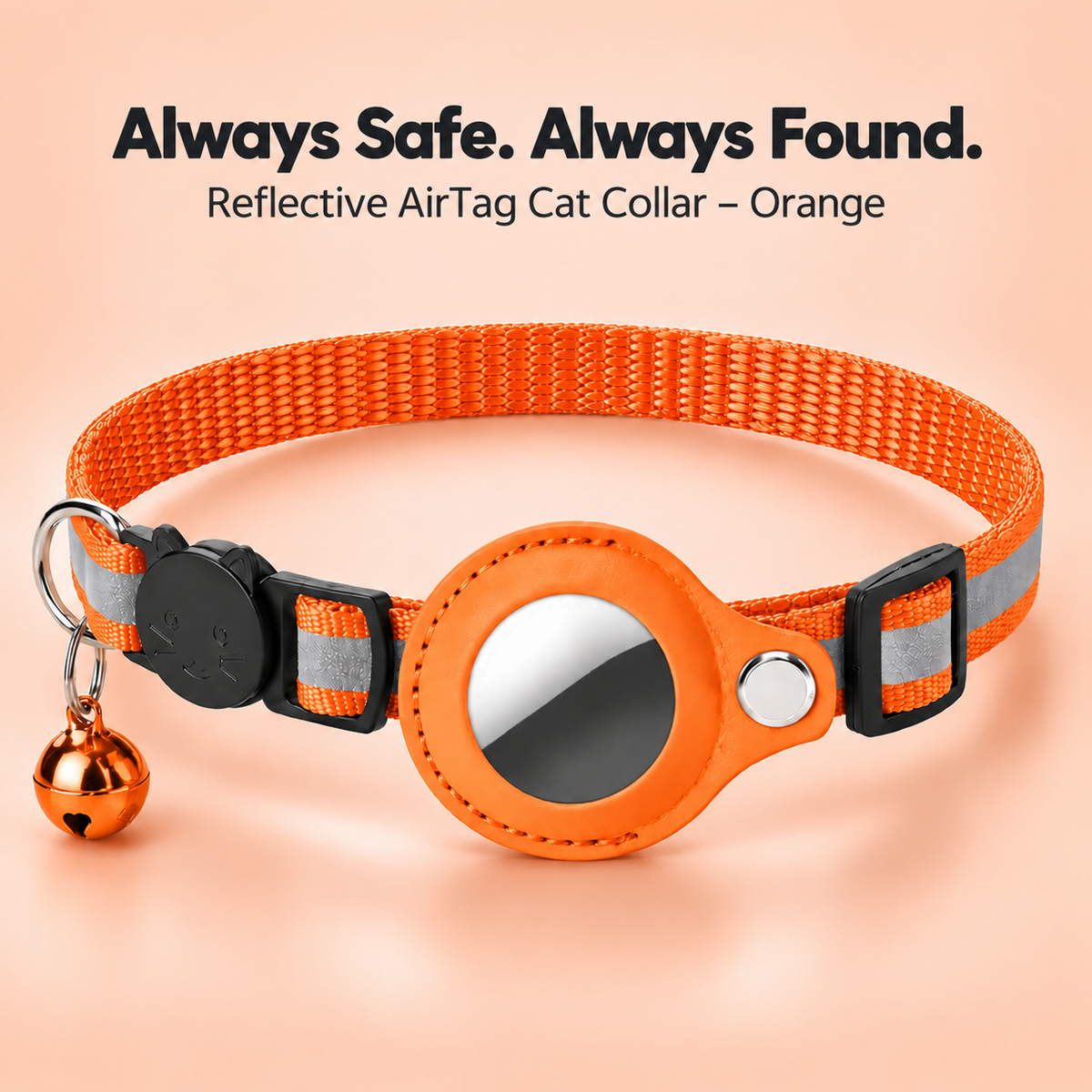 Paws & Found Cat AirTag Holder Collar Breakaway Reflective Strip Adjustable Kitten Collar with Bell Pet Air Tag Case